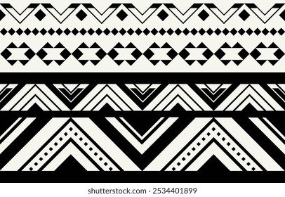 Fundo étnico tribal preto e branco. Padrão tribal perfeito, bordados folclóricos, ornamento geométrico tradicional. Design tradicional para tecido, têxtil, impressão, tapete, papel, tatuagem