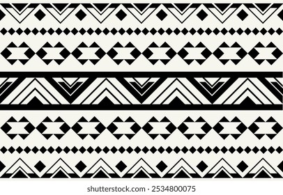 Ethnic tribal black and white background. Seamless tribal pattern, folk embroidery, tradition geometric Aztec ornament. Traditional design for fabric, textile, print, rug, paper, tattoo