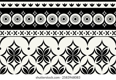 Ethnic tribal  black and white background. Seamless tribal pattern, folk embroidery, tradition geometric ornament. Traditional design for fabric, textile, print, rug, paper