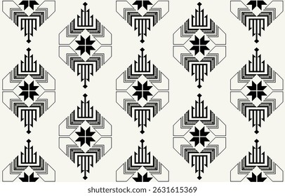 Ethnic tribal black and white background. Seamless tribal pattern, folk embroidery, tradition geometric ornament. Traditional design for fabric, textile, print, rug, paper