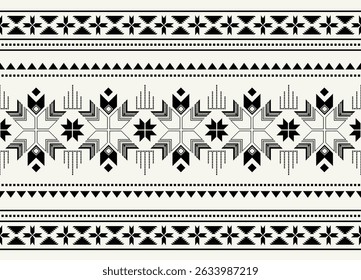 Ethnic tribal  black and white background. Seamless tribal pattern, folk embroidery, tradition geometric tribal ornament. Traditional design for fabric, textile, print, rug, paper