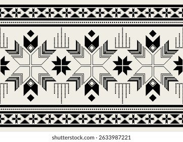 Ethnic tribal  black and white background. Seamless tribal pattern, folk embroidery, tradition geometric tribal ornament. Traditional design for fabric, textile, print, rug, paper
