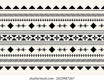 Ethnic tribal  black and white background. Seamless tribal pattern, folk embroidery, tradition geometric tribal ornament. Traditional design for fabric, textile, print, rug, paper