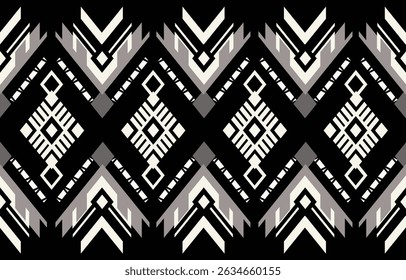 Ethnic tribal black and white background. Seamless tribal pattern, folk embroidery, tradition geometric tribal ornament. Traditional design for fabric, textile, print, rug, paper