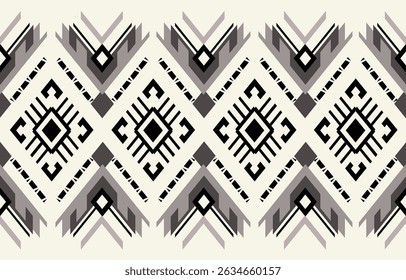 Ethnic tribal black and white background. Seamless tribal pattern, folk embroidery, tradition geometric tribal ornament. Traditional design for fabric, textile, print, rug, paper