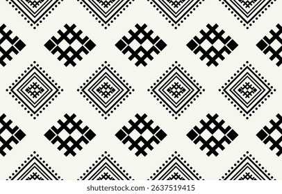 Ethnic tribal black and white background. Seamless tribal pattern, folk embroidery, tradition geometric tribal ornament. Traditional design for fabric, textile, print, rug, paper, carpet