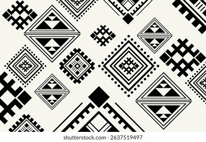 Ethnic tribal black and white background. Seamless tribal pattern, folk embroidery, tradition geometric tribal ornament. Traditional design for fabric, textile, print, rug, paper, carpet