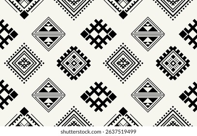Ethnic tribal black and white background. Seamless tribal pattern, folk embroidery, tradition geometric tribal ornament. Traditional design for fabric, textile, print, rug, paper, carpet