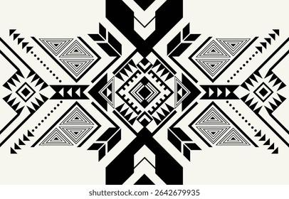 Ethnic tribal black and white background. Seamless tribal pattern, folk embroidery, tradition geometric ornament. Traditional design for fabric, textile, print, rug, paper, carpet