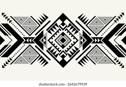 Ethnic tribal black and white background. Seamless tribal pattern, folk embroidery, tradition geometric ornament. Traditional design for fabric, textile, print, rug, paper, carpet