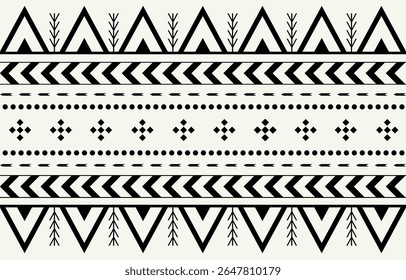 Ethnic tribal black and white background. Seamless tribal pattern, folk embroidery, tradition geometric  ornament. Traditional design for fabric, textile, print, rug, paper, carpet