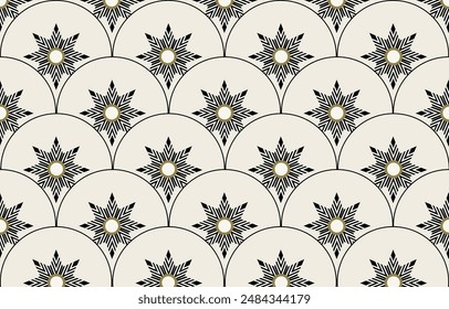 Ethnic tribal  black and white star background. Seamless tribal curve pattern, folk embroidery, tradition geometric ornament. Traditional  Native  design for fabric, textile, print, rug, paper