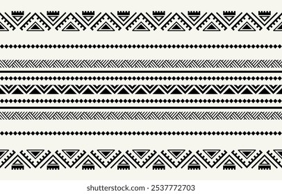 Ethnic tribal black and white  stripe background. Seamless tribal pattern, folk embroidery, tradition geometric ornament. Traditional design for fabric, textile, print, rug, paper, tattoo