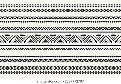 Fundo de listras étnicas tribais preto e branco. Padrão tribal perfeito, bordados folclóricos, ornamento geométrico tradicional. Design tradicional para tecido, têxtil, impressão, tapete, papel, tatuagem