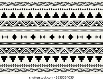 Ethnic tribal black and white stripe background. Seamless tribal pattern, folk embroidery, tradition geometric tribal ornament. Traditional design for fabric, textile, print, rug, paper