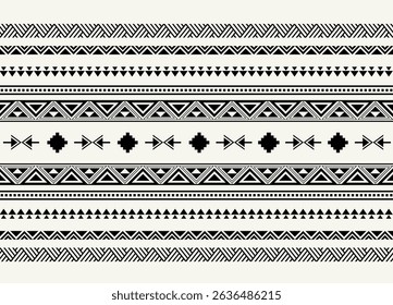 Ethnic tribal black and white stripe background. Seamless tribal pattern, folk embroidery, tradition geometric tribal ornament. Traditional design for fabric, textile, print, rug, paper