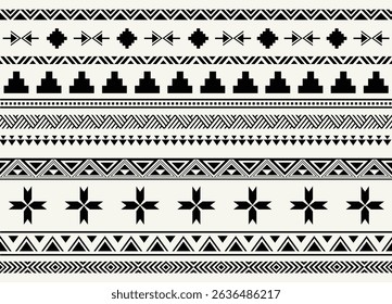 Ethnic tribal black and white stripe background. Seamless tribal pattern, folk embroidery, tradition geometric tribal ornament. Traditional design for fabric, textile, print, rug, paper