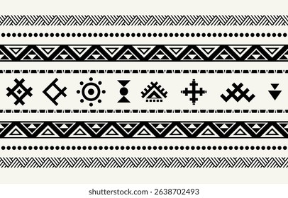 Ethnic tribal black and white stripe background. Seamless tribal pattern, folk embroidery, tradition geometric ornament. Traditional design for fabric, textile, print, rug, paper, carpet