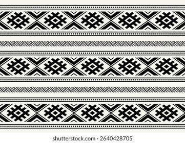 Ethnic tribal black and white stripe background. Seamless tribal pattern, folk embroidery, tradition geometric tribal  ornament. Traditional design for fabric, textile, print, rug, paper, carpet