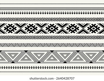 Ethnic tribal black and white stripe background. Seamless tribal pattern, folk embroidery, tradition geometric tribal  ornament. Traditional design for fabric, textile, print, rug, paper, carpet