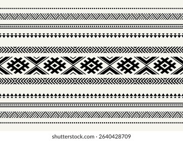 Ethnic tribal black and white stripe background. Seamless tribal pattern, folk embroidery, tradition geometric tribal  ornament. Traditional design for fabric, textile, print, rug, paper, carpet