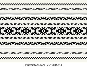 Ethnic tribal black and white stripe background. Seamless tribal pattern, folk embroidery, tradition geometric tribal  ornament. Traditional design for fabric, textile, print, rug, paper, carpet