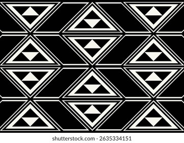 Ethnic tribal black and white triangle background. Seamless tribal pattern, folk embroidery, tradition geometric tribal ornament. Traditional design for fabric, textile, print, rug, paper