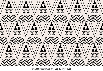 Ethnic tribal black and white triangle background. Seamless tribal pattern, folk embroidery, geometric  ornament. design for fabric, textile, print, rug, paper, carpet