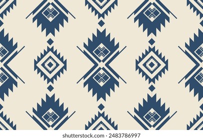 Ethnic tribal  blue and white background. Seamless tribal pattern, folk embroidery, tradition geometric  ornament. Traditional design for fabric, textile, print, rug, paper