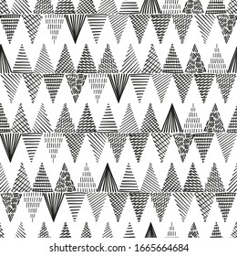 Ethnic Tribal Chevron Seamless Pattern. Hand Drawn Doodle Triangles. Vector Abstract Zig zag Striped Geometric Black and White Background