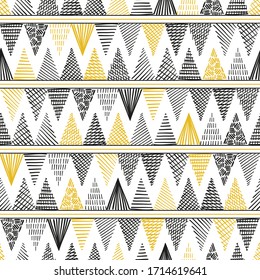 Patrón Seamless de Chevron. Triángulos de Doodle dibujados a mano. Fondo geométrico rayado Zig zag abstracto vectorial