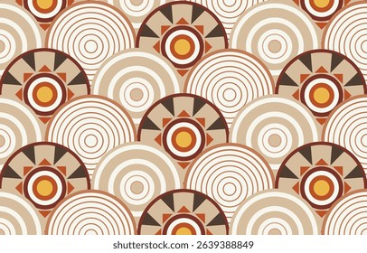 Ethnic tribal circle colorful  background. Seamless tribal pattern, folk embroidery, tradition geometric tribal ornament. Traditional design for fabric, textile, print, rug, paper, carpet