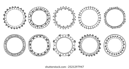 Conjunto de marco dibujado a mano de círculos tribales étnicos. Elementos de Vector Elementos redondos para el diseño