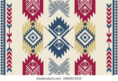 Ethnic tribal colorful background. Seamless tribal pattern, folk embroidery, tradition geometric  ornament. Traditional design for fabric, textile, print, rug, paper