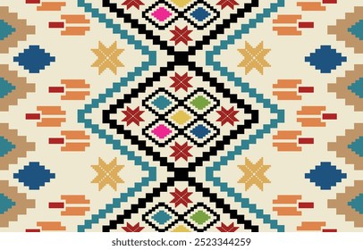 Étnica tribal fundo colorido. Padrão tribal perfeito, bordados folclóricos, ornamento asteca geométrico tradicional. Design tradicional para tecido, têxtil, impressão, tapete, papel