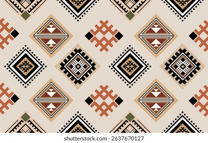 Ethnic tribal  colorful beige background. Seamless tribal pattern, folk embroidery, tradition geometric  ornament. Traditional design for fabric, textile, print, rug, paper, carpet
