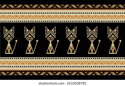 Ethnic tribal colorful  black cat stripe background. Seamless tribal pattern, folk embroidery, tradition geometric ornament. Traditional design for fabric, textile, print, rug, paper