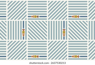 Ethnic tribal  colorful blue background. Seamless tribal pattern, folk embroidery, tradition geometric ornament. Traditional design for fabric, textile, print, rug, paper, carpet