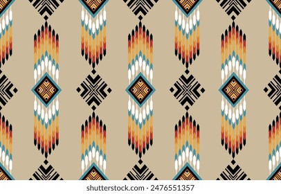 Étnico tribal colorido fondo de la pluma. Patrón tribal sin fisuras, bordado popular, adorno geométrico de tradición. Tradición Diseño nativo para tela, textil, impresión, alfombra, papel