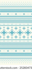 Ethnic Tribal Culture Geometric Floral Blue Sky Embroidery on Cream Background. With checked and Diamond Bloom Decoration Stripe. Nature inspired Seamless Pattern Vector. Detailed, Fashion, winter.