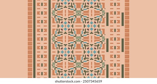 Ethnic Tribal design Aztec tribal African art. Ikat Seamless pattern in tribal  folk embroidery  and Mexican style. Geometric ornament. Design for print fabric carpet