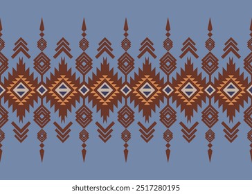 Ethnic tribal design Navajo Aztec seamless pattern blue brown zigzag geomatics Native American motifs traditional textiles, Diamond Turkish kilim rug, Vintage runner, table mat carpet, Home décor #83