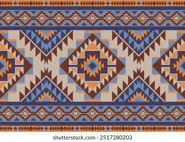 Ethnic tribal design Navajo Aztec seamless pattern blue brown zigzag geomatics Native American motifs traditional textiles, Diamond Turkish kilim rug, Vintage runner, table mat carpet, Home décor #85