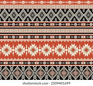 Ethnic tribal designs Navajo Aztec seamless pattern black brown red stripe geomatics Native American motifs designs traditional textiles, rugs, fabric applications, table carpet, decorative arts p3