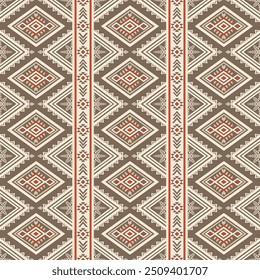 Ethnic tribal designs Navajo Aztec seamless pattern brown red stripe geomatics Native American motifs designs traditional textiles, rugs, fabric applications, table carpet, decorative arts p2