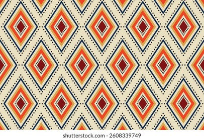 Ethnic tribal diamond colorful background. Seamless tribal pattern, folk embroidery, tradition geometric  ornament. Traditional design for fabric, textile, print, rug, paper