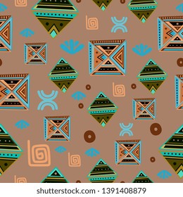 Ethnic tribal drawing seamless pattern trendy colorful background