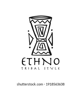 Ethnic tribal drum. Handmade background for your design. Tribal tatto element. Vector illustration