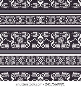 Ethnic tribal embroidery black and white stripes pattern. Vector aztec tribal abstract geometric shape seamless pattern. Folk embroidery pattern use for textile, home decoration elements, upholstery.
