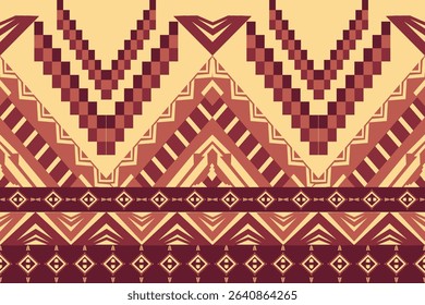 Ethnic Tribal Fabric Border Design. A rich, horizontal border design with traditional tribal geometric patterns in warm, earthy tones. Ideal for textile prints, decorative trims, and bohemian-themed.